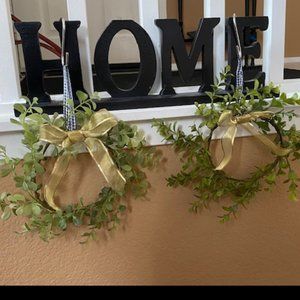 Farmhouse Mini Boxwood Wreaths w/Ribbon Hanger & Bow Set of 2